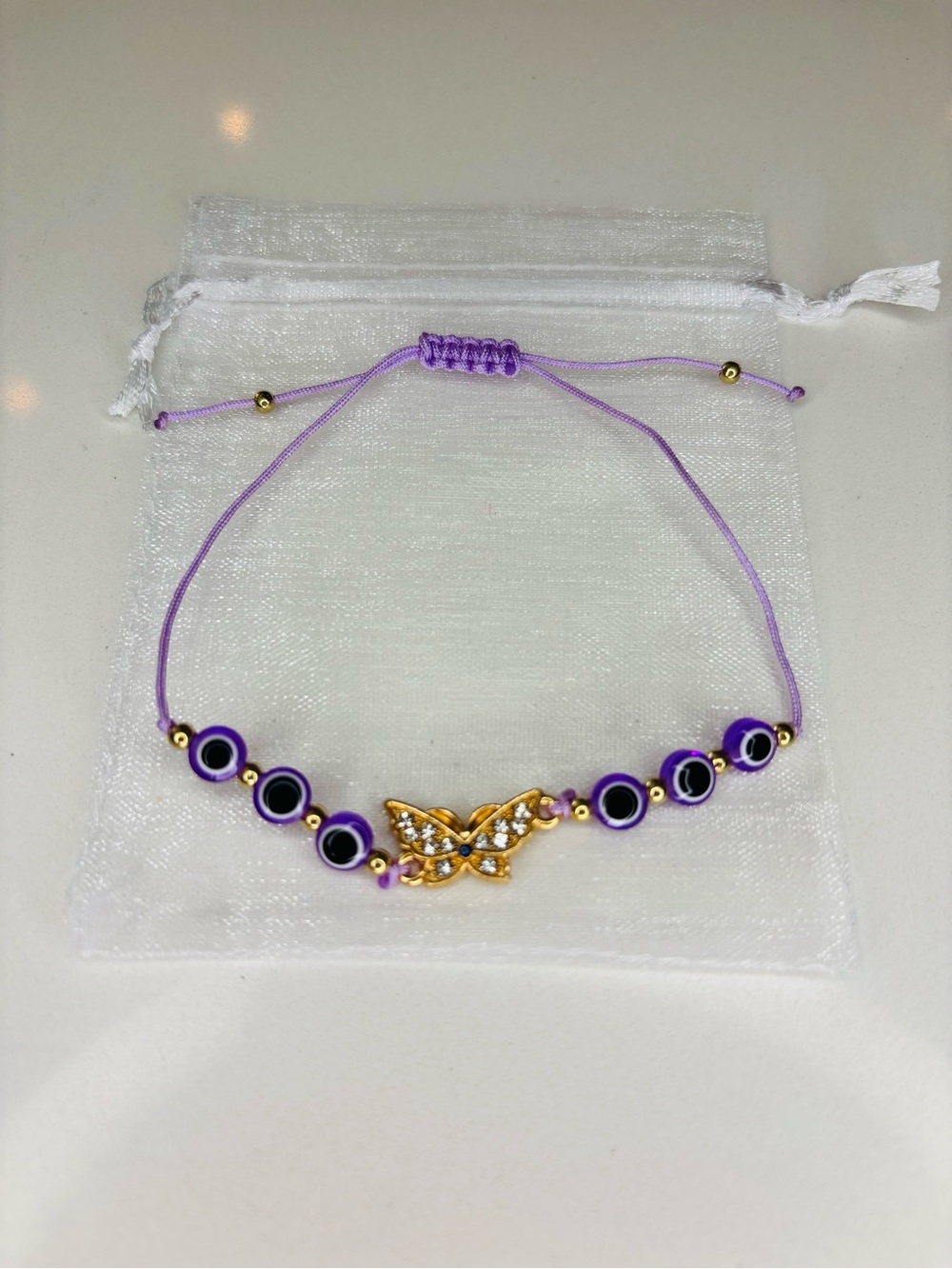 Purple Butterfly Evil Eye Bracelet - Elegant Women's Jewelry